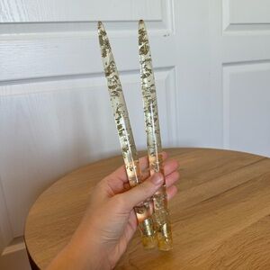 Vintage MCM Set of 2 Lucite Candles Clear with Silver Foil